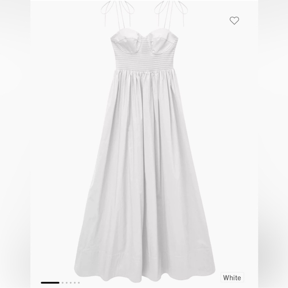 NWOT STAUD Landry Shoulder-Tie Smocked Cotton Maxi White Dress sz M - Picture 5 of 12